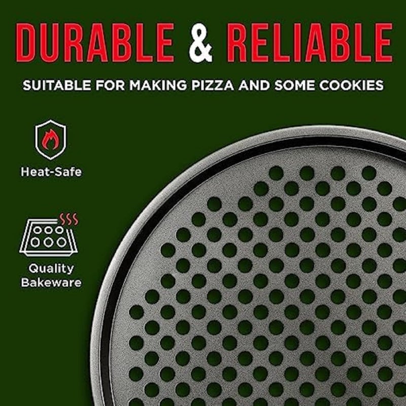 BAKKENMASTER Bakken- Swiss Non-Stick Pizza Pan with Holes - 13-Inch Perforated Pizza Crisper Carbon Steel Pizza Pan - 2 Round Pizza Trays - PFOA PFOS and PTFE Free - Image 5